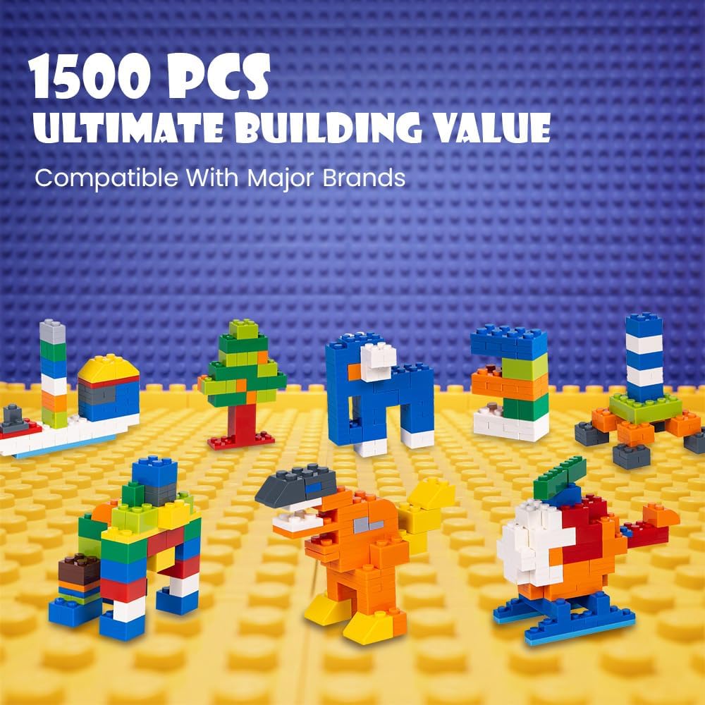 Classic 1500 Pieces Building Bricks Kit Basic Brick Set for Kids Creative Play, Compatible with All Major Brands