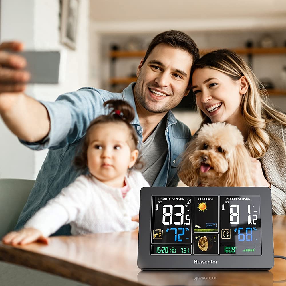 Weather Station Wireless Indoor Outdoor Thermometer, Black,1Sensor | Color Display Digital Weather Thermometer with