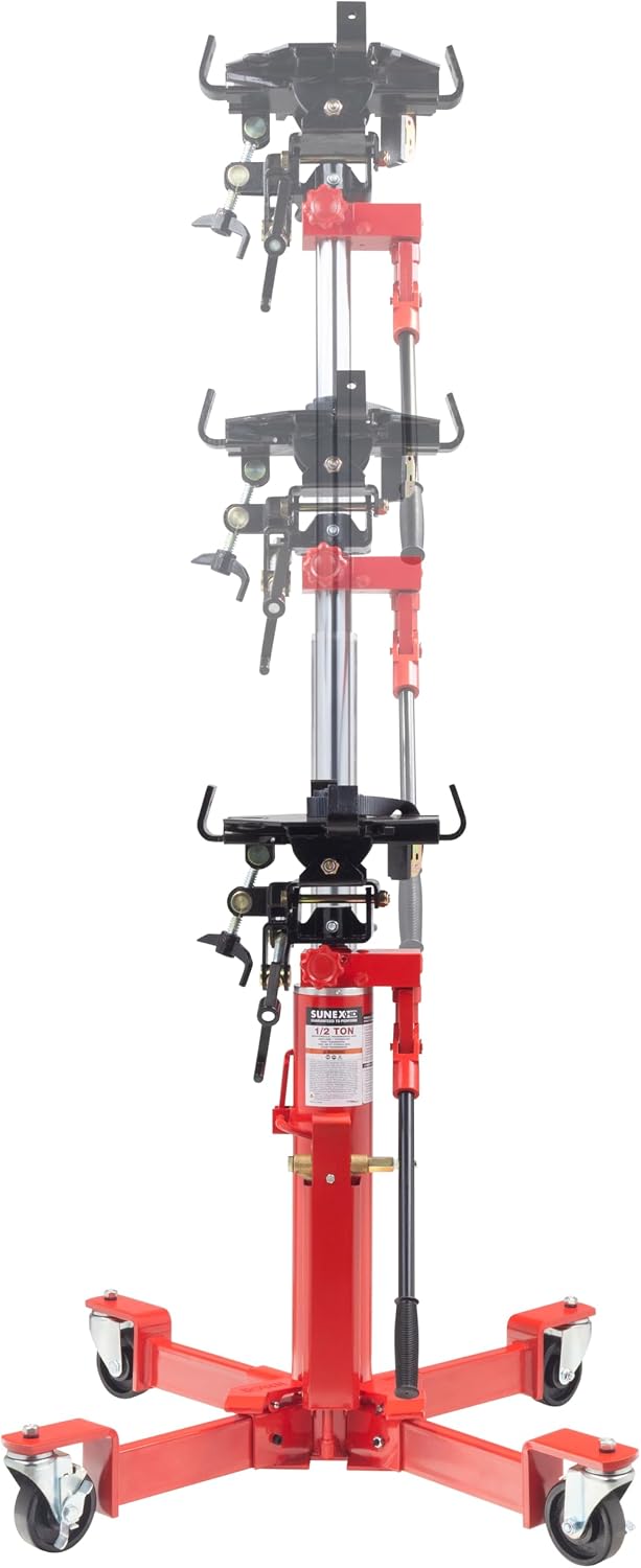 1,000 lb. Air and Hydraulic Telescopic Transmission Jack with Adjustable Saddle Arms, 35.5 in. to 73.5 in. Lift