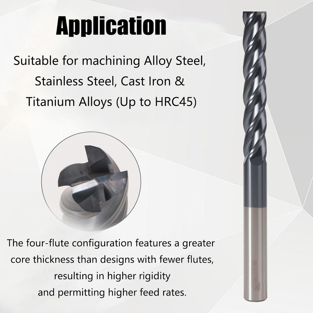 3/8" 4-Flute Solid Carbide Square End Mill AlTiN Coated, 1Pcs