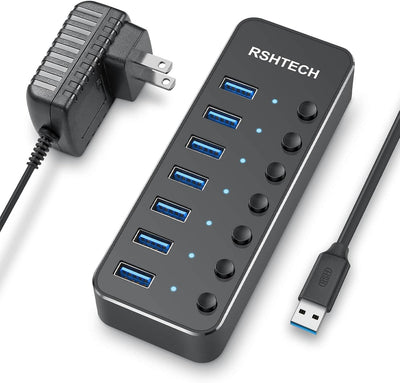 7-Port Powered USB Hub, USB 3.0 Data Port Extender Hub, RSH-518