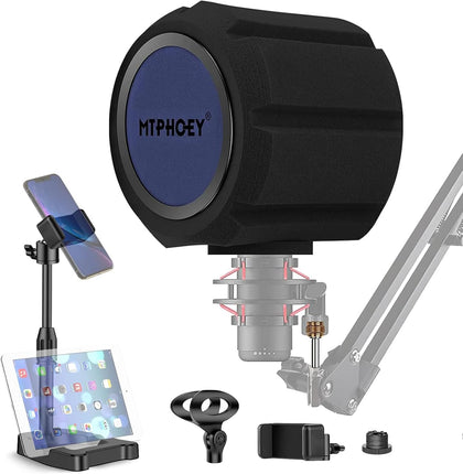 Microphone Windscreen Pop Filter with Gift Mic Stand&Phone Holder,Recording Shield，Mic Isolation Ball Sound-Absorbing