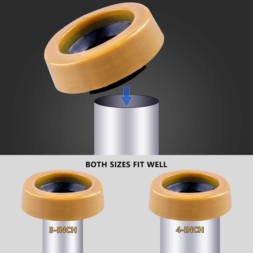 Extra Thick Toilet Wax Ring Replacement Kit with Bolts & Caps, 1.6'' Thick | for Deep Flanges, Fits 3'' or 4'' Lines