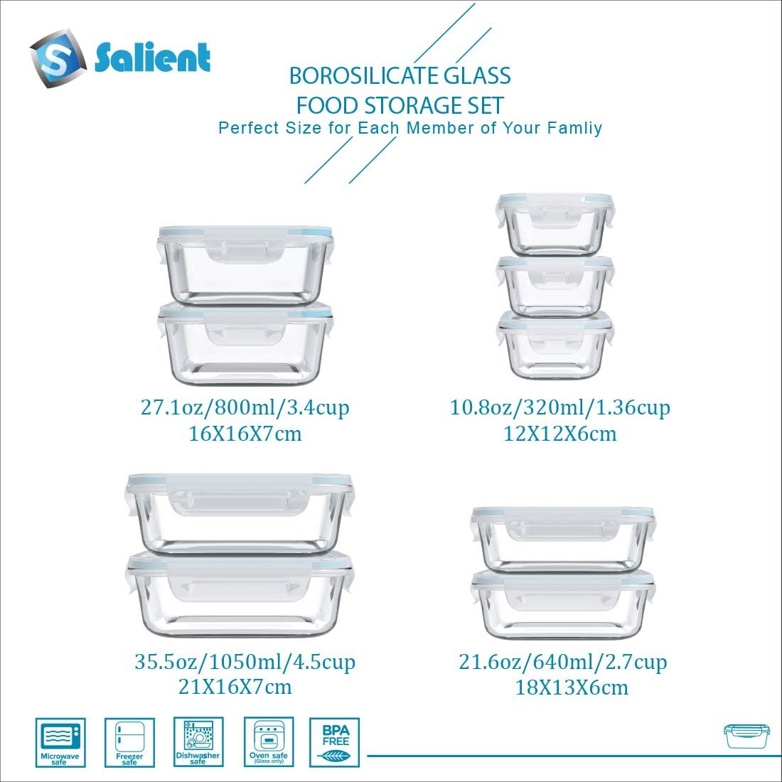 18 Piece Glass Food Storage Containers with Lids, Glass Meal Prep Containers, food storage Containers for Food