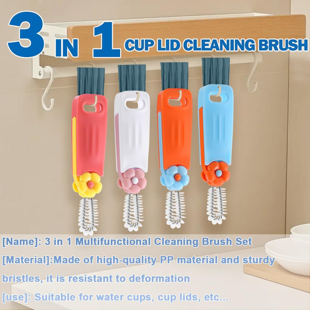 3 in 1 Cup Lid Cleaning Brush, 4PCS Multifunctional Crevice Cleaning Brush for Water Bottle Insulated Cup Tumbler Lid