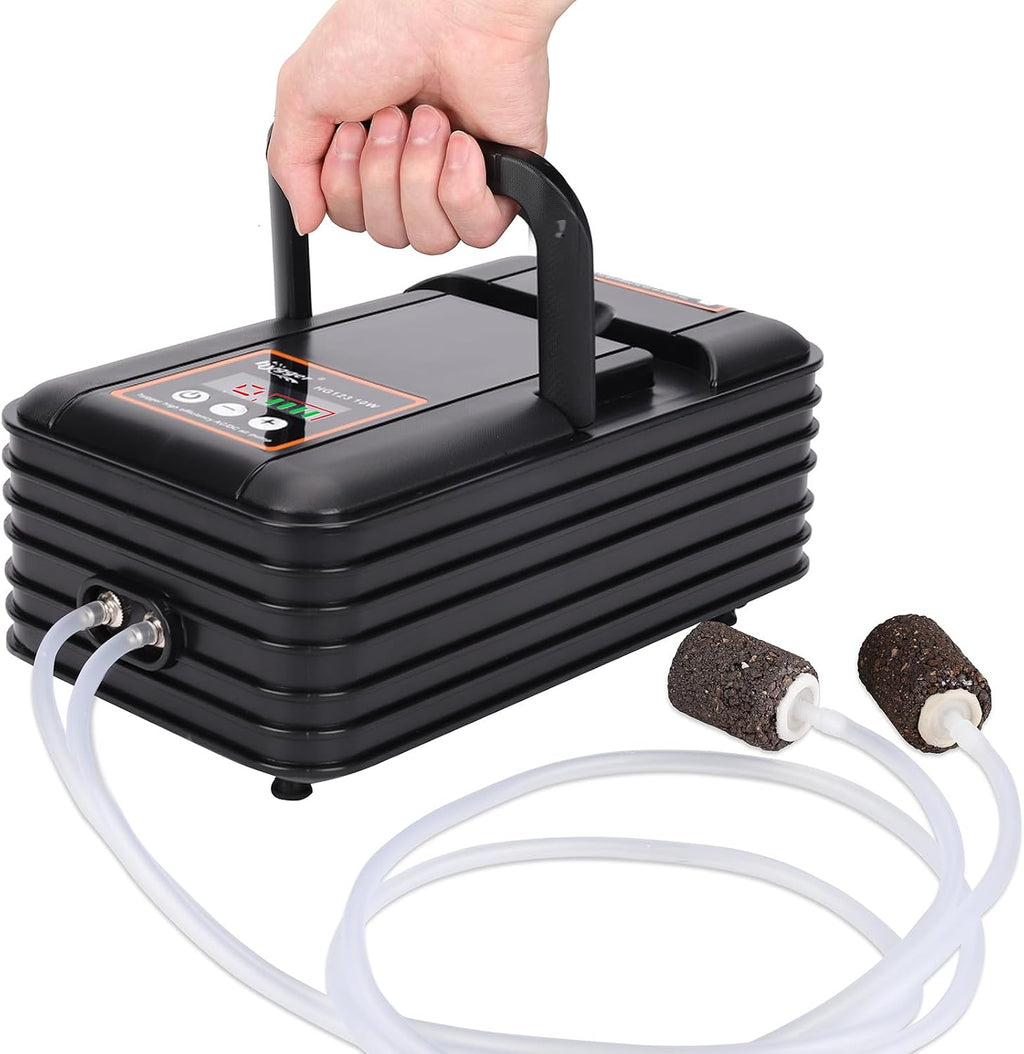 IPX6 Rechargeable Aquarium Pond Air Pump, Powerful Quiet Tank Air Pump with Hose Air Stone Check Valve Adjustable