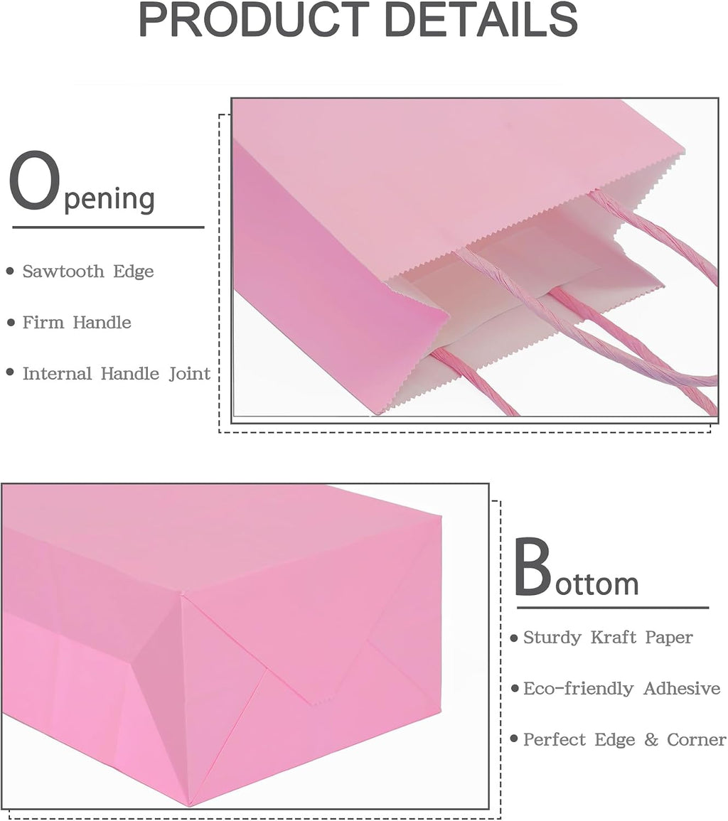 Mini Pink Paper Bags 50 Pack Pink Gift Bags with Handles
