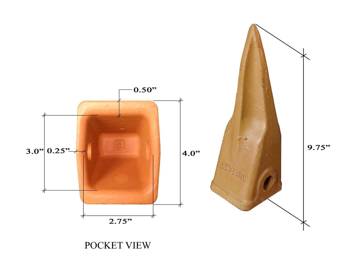4 - Cat J300 Style Tiger Bucket Rock Teeth w Pins- 1U-3302TL, 168-1300, 9W-8309