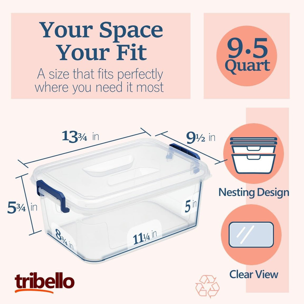 Plastic Storage Bins with Lids, Clear Stackable Storage Containers - 9.5 Qt - 2 Pack