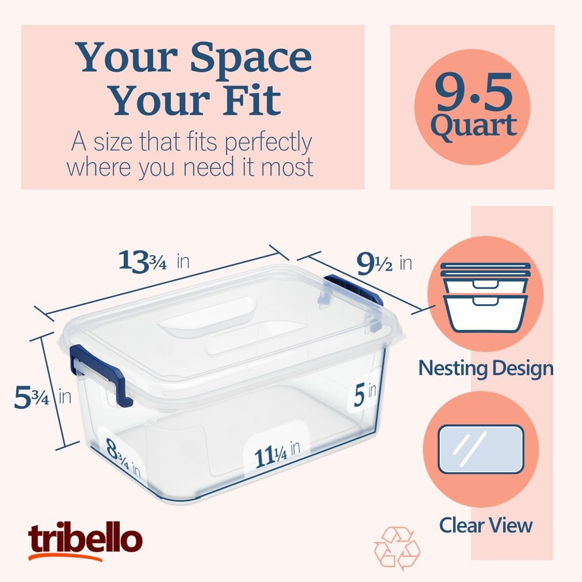 Plastic Storage Bins with Lids, Clear Stackable Storage Containers - 9.5 Qt - 2 Pack