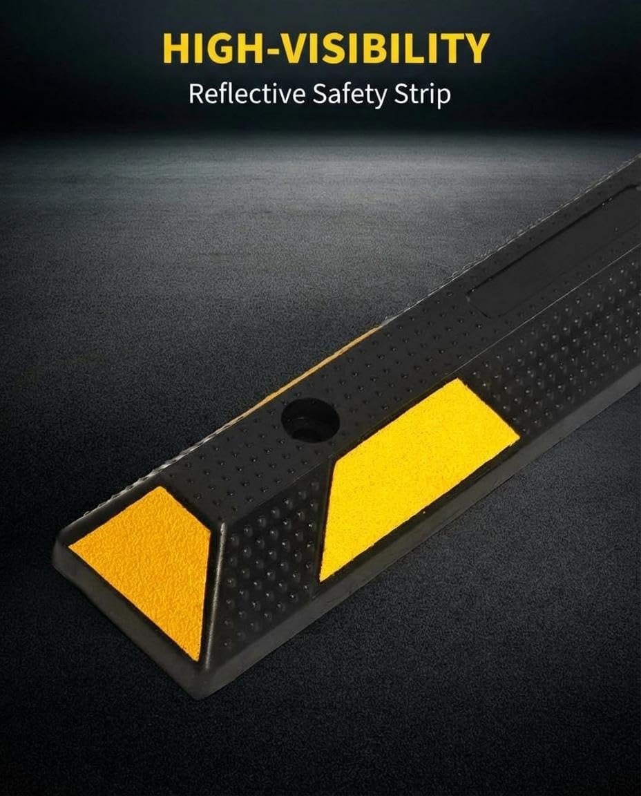2 Pack 72" Rubber Parking Curb, Heavy Duty Parking Stopper | Durable Wheel Stoppers with Reflective Stripes Parking