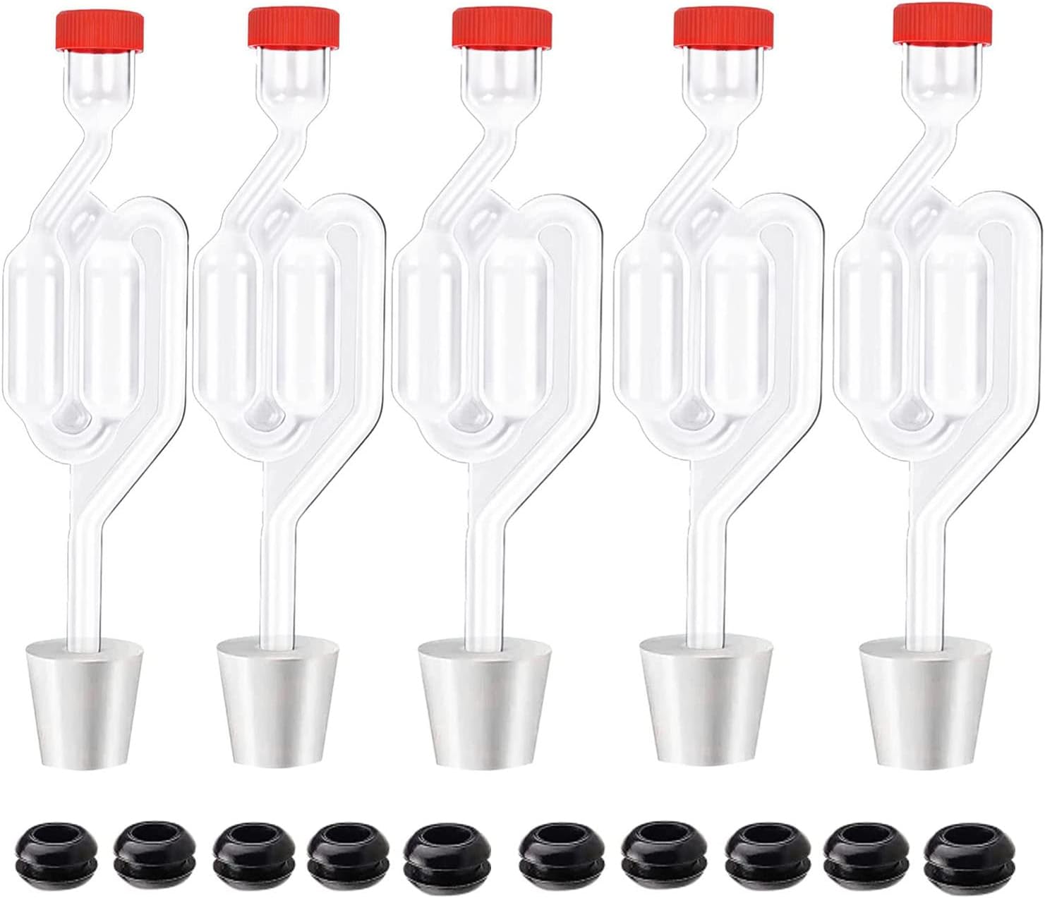 5ct. S - Shape Airlock with # 6 Stopper 5pcs & Grommets 10pcs,Bubble Fermentation Airlock for Brewing Wine Making