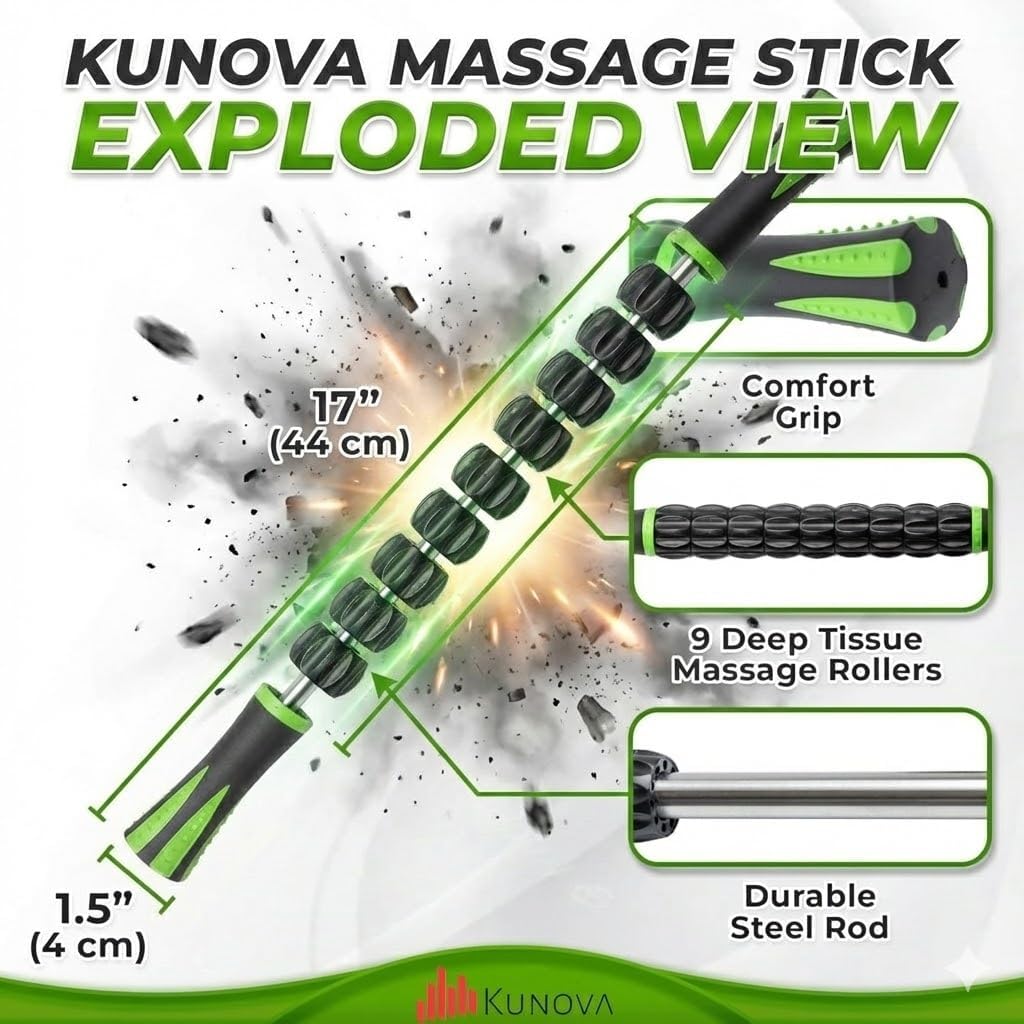 (TM) Muscle Roller Stick - Massage Tool for Releasing Myofascial Trigger Points, Reducing Muscle Soreness, Soothing