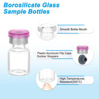 12pcs 2ml Clear Borosilicate Glass Sample Vials with Aluminum Plastic Cap and Rubber Stopper for Lab Solid Liquid