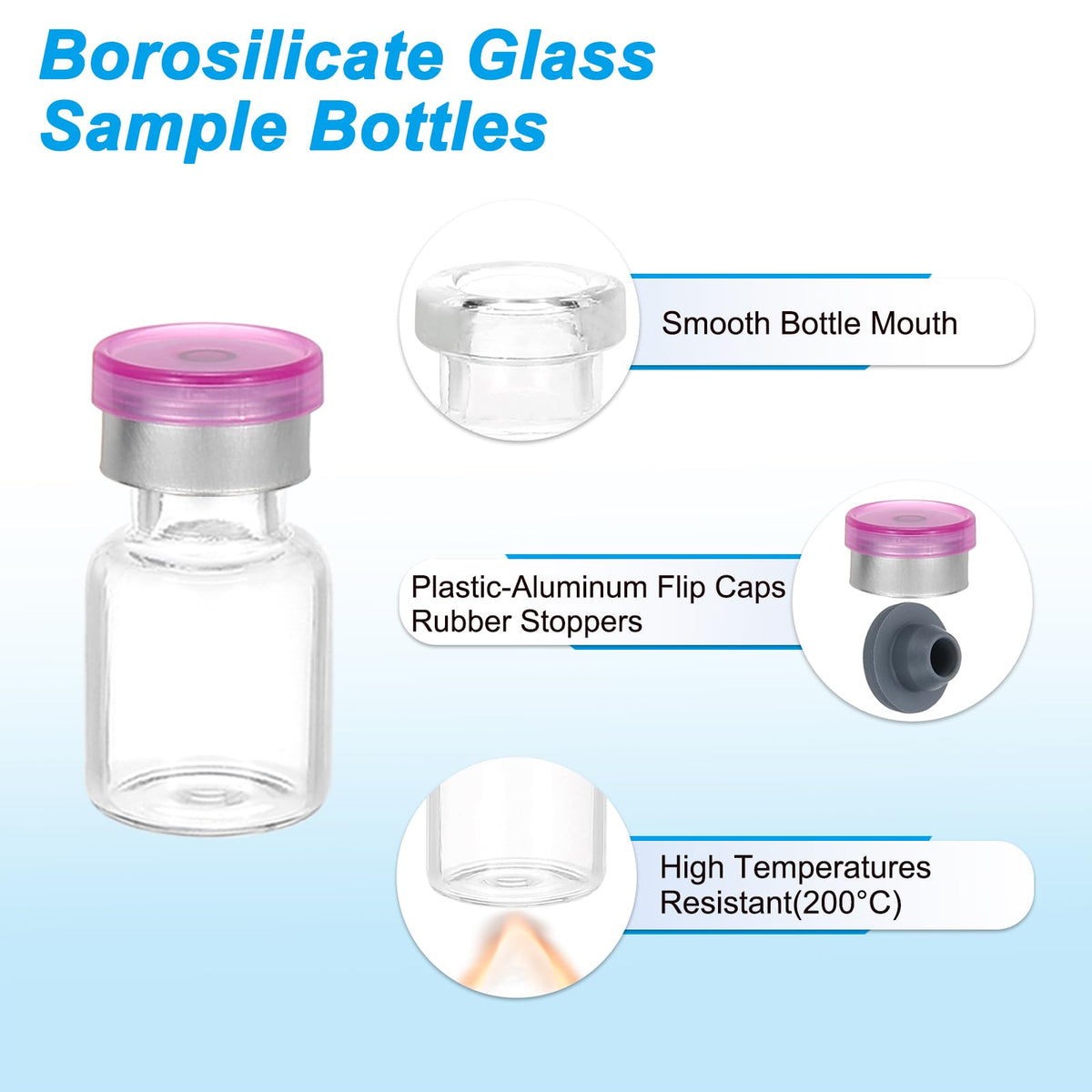 12pcs 2ml Clear Borosilicate Glass Sample Vials with Aluminum Plastic Cap and Rubber Stopper for Lab Solid Liquid
