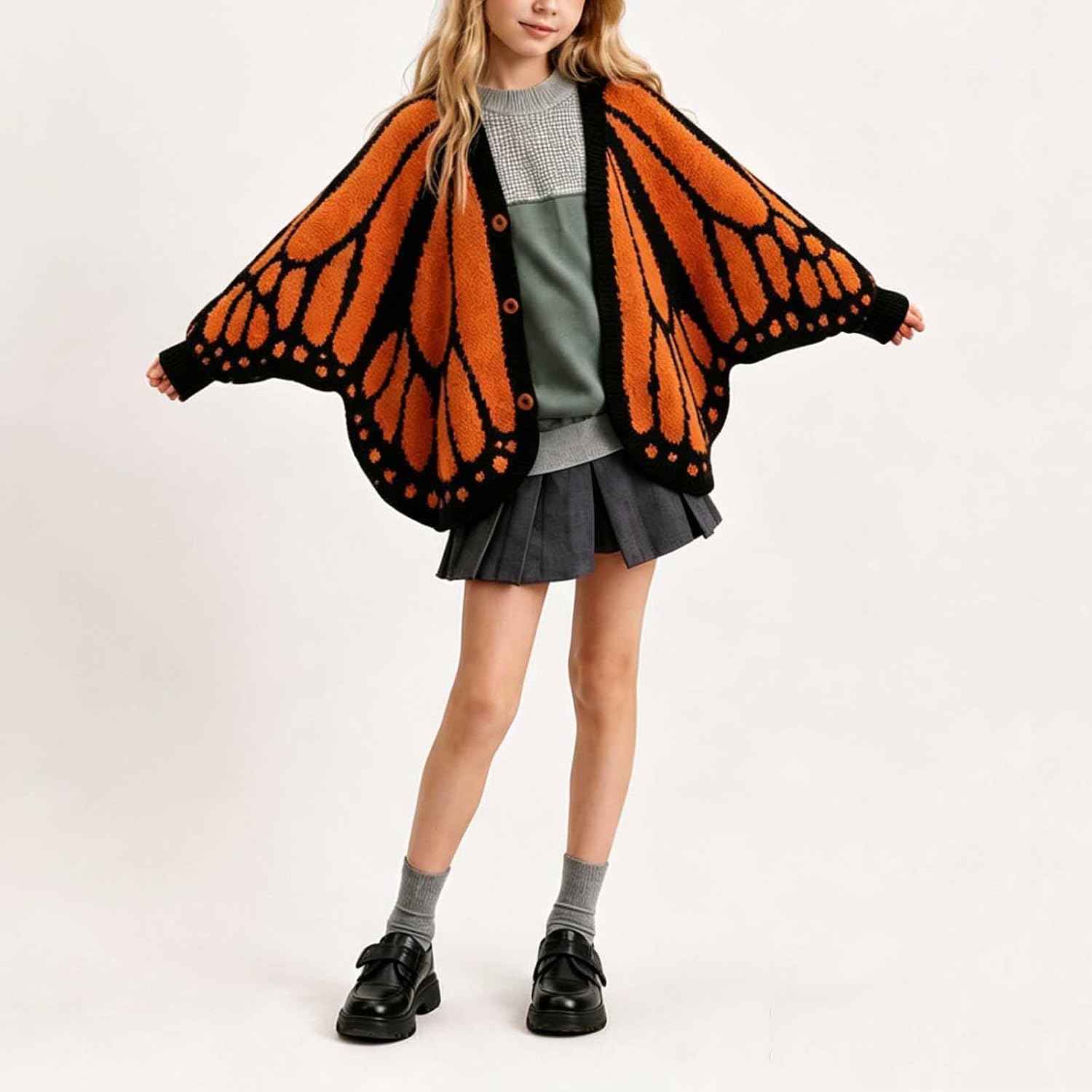 Girls Cardigan Sweater Wrap Monarch Butterfly Comfortable Kid Fall Jackets | Back To School Clothing For Teen