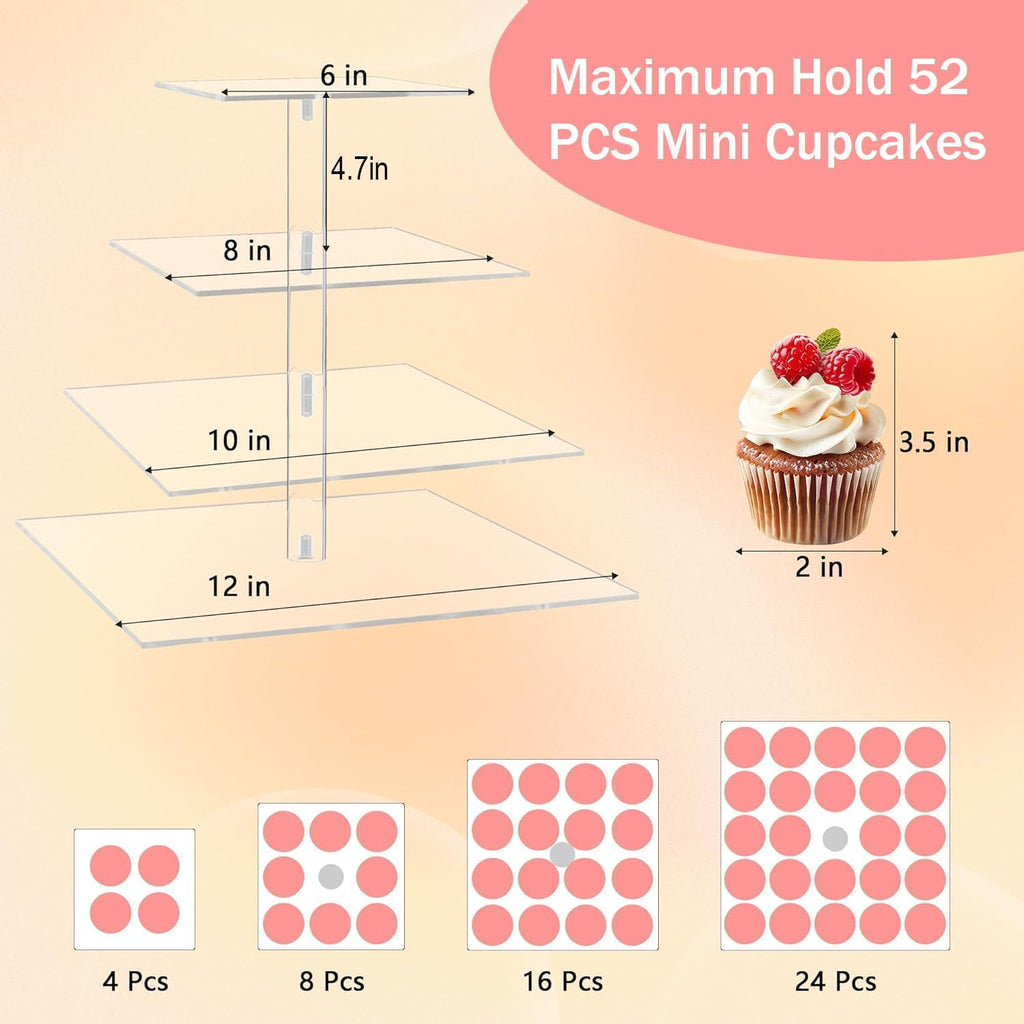 4 Tier Acrylic Cupcake Stand, Premium Cupcake Holder, Acrylic Cupcake Tower Display Cady Bar Party Décor â Display