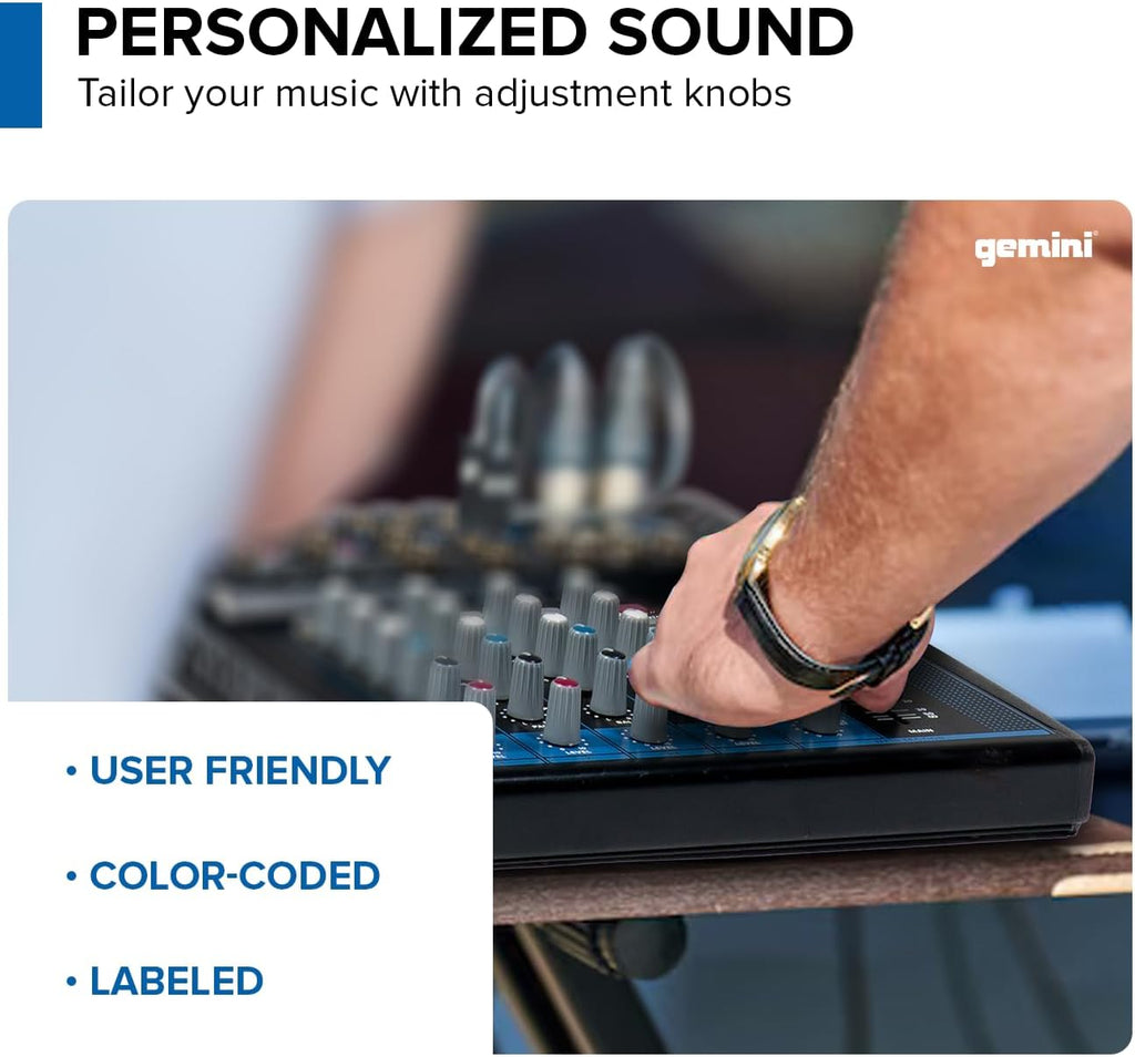 8-Channel Bluetooth Audio Mixer with USB & FX (GEM-08USB) | 8-channel Bluetooth mixer with USB & FX - dual XLR