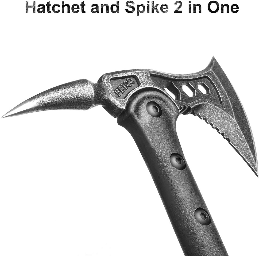 Camping Axe, Throwing Tactical Tomahawk with Spike, Survival Hatchet with Sheath, Nylon Fiber Handle for Outdoor