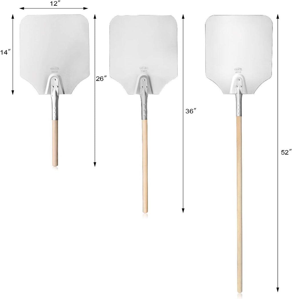 50158 Aluminum Pizza Peel, Wooden Handle, 12 x 14 inch Blade, 26 inch overall