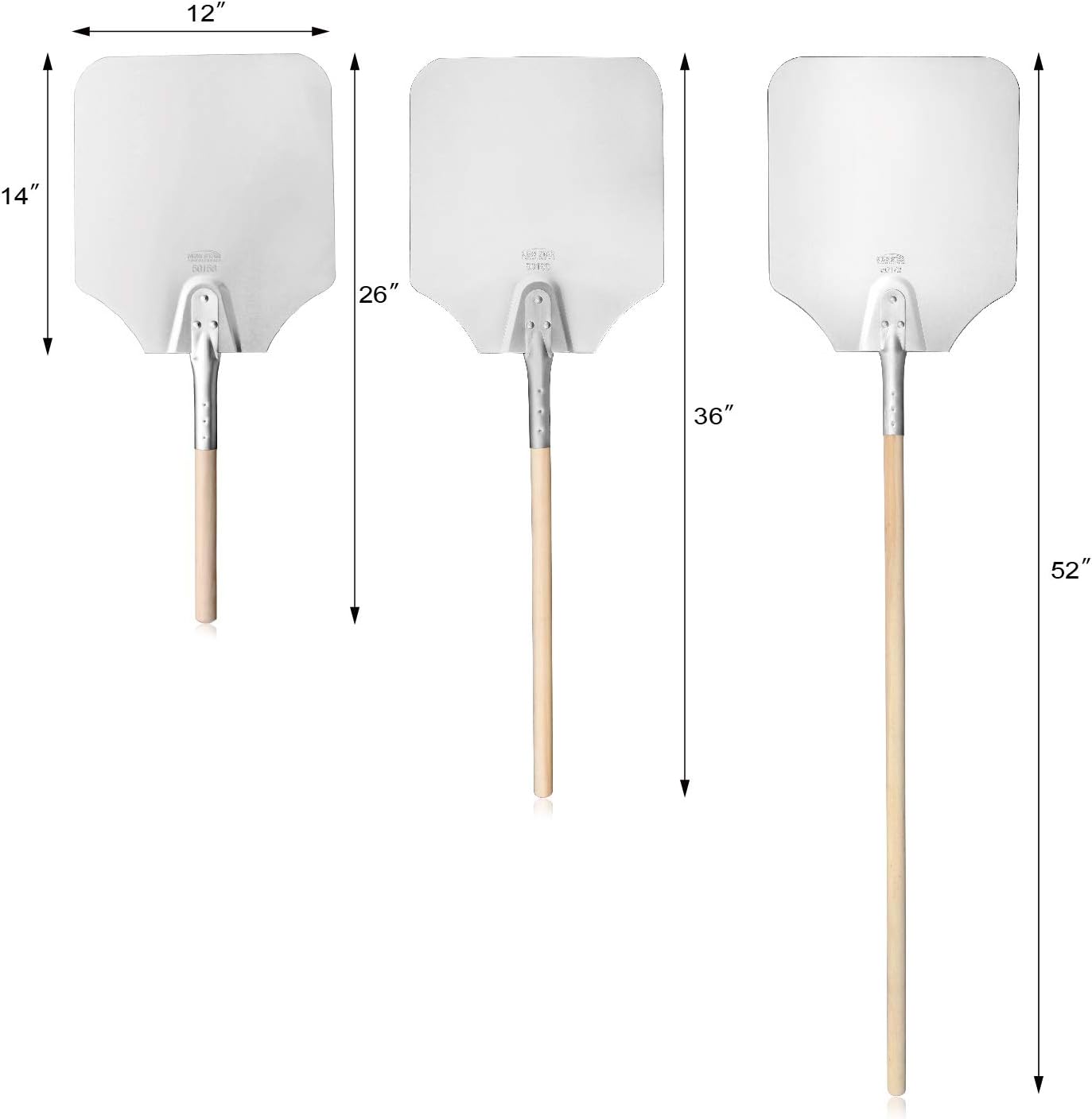 50158 Aluminum Pizza Peel, Wooden Handle, 12 x 14 inch Blade, 26 inch overall