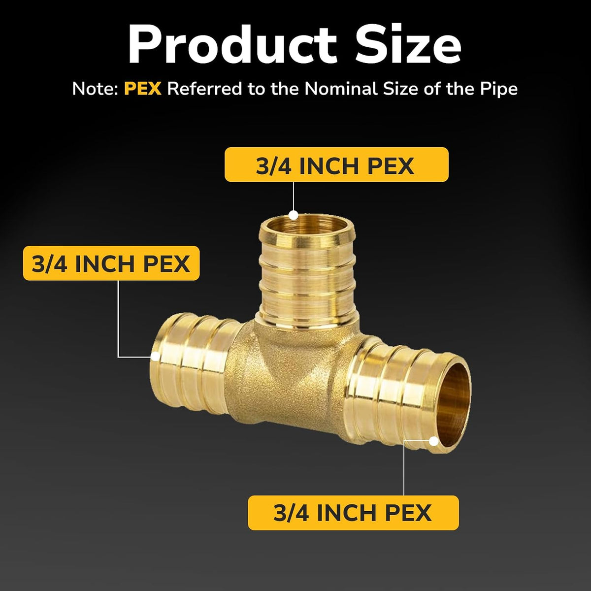 3/4" PEX Tee, PEX Fittings, Heavy-Duty Brass Crimp Fittings for PEX Pipes with Leak-Resistant Construction, NSF & UPC Certified, 5 Pack