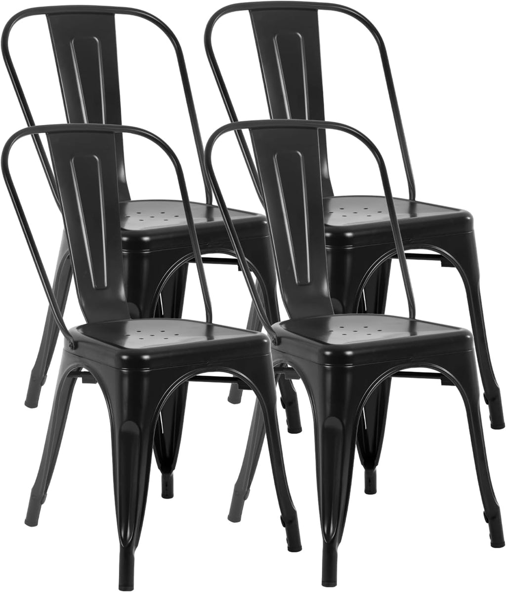Metal Dining Chairs | Set of 4, Black | 330lbs Load
