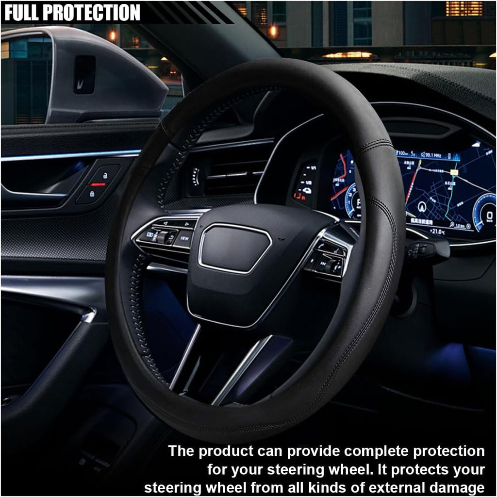 14.5"-15" Car Steering Wheel Cover, Microfiber Leather Cover, Anti-Slip Breathable Steering Wheel Decoration