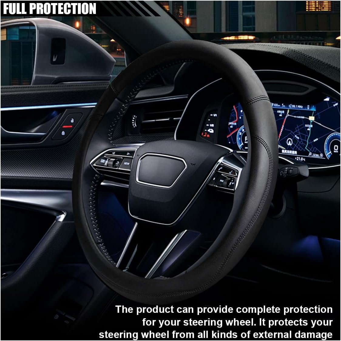 14.5"-15" Car Steering Wheel Cover, Microfiber Leather Cover, Anti-Slip Breathable Steering Wheel Decoration