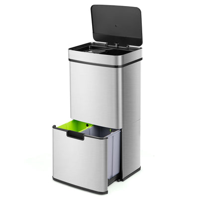 19 Gal Motion Sensor Trash Can, 72 L Volume in 4 Containers, Touchless Trash Bin w/Kitchen Waste Bin & 2 Bottom