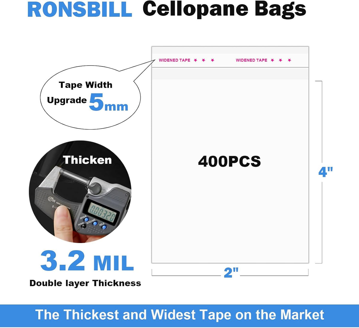 2"x4" 3.2Mil Small Self Sealing Cellophane Bags 400Pcs Jewelry Bags