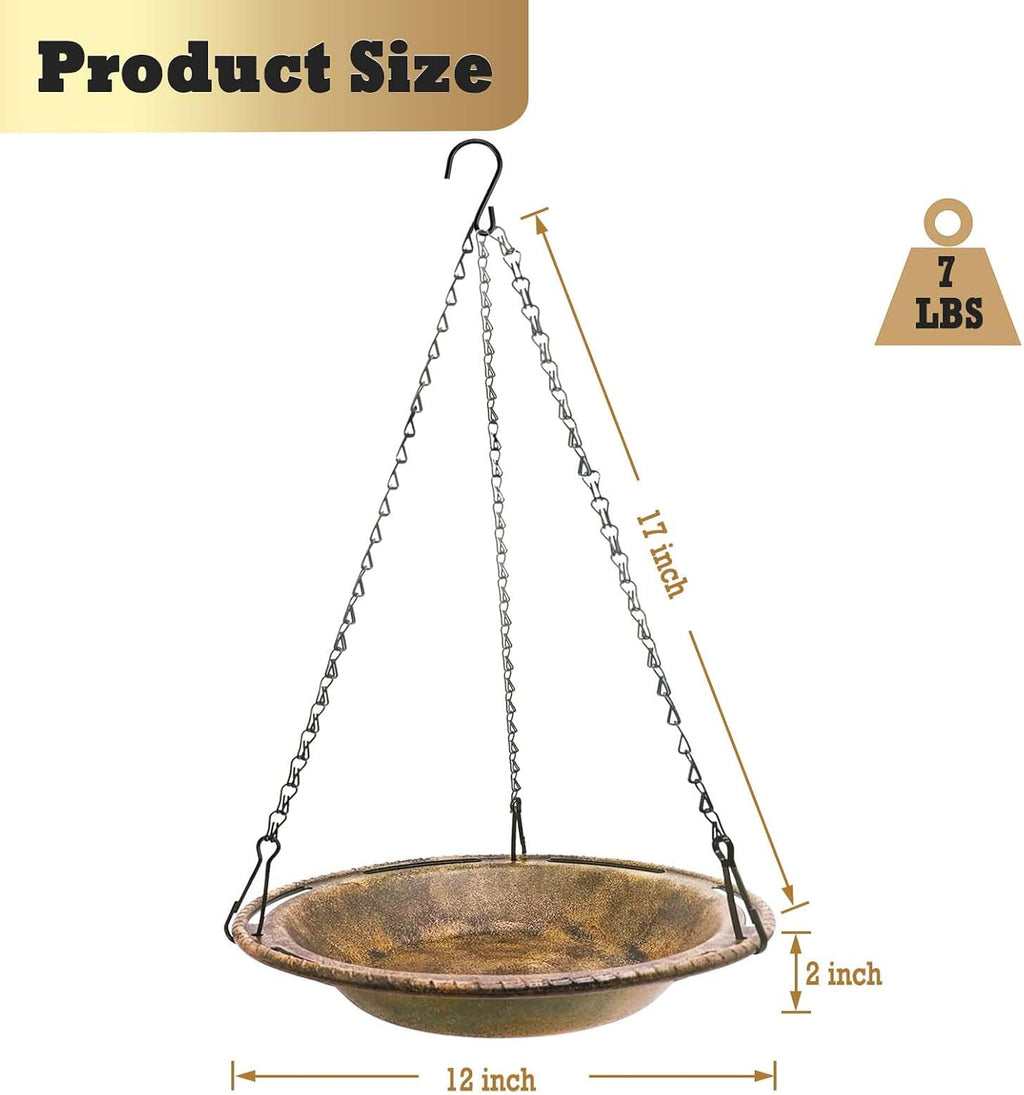 Hanging Bird Bath & Feeder Bowl, 12 in, Antique Bronze Look