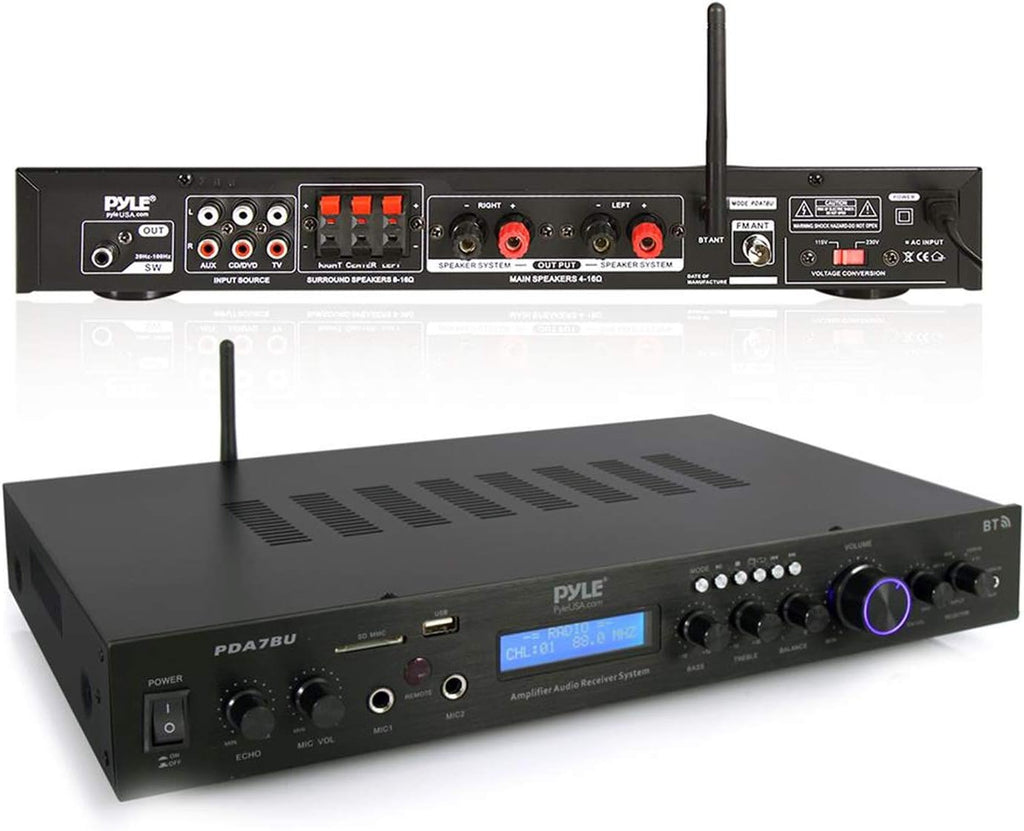 Bluetooth Home Theater Amplifier - 200 Watts into 5 Channels with Subwoofer Out, Easy Karaoke - Dual Mic, Wireless