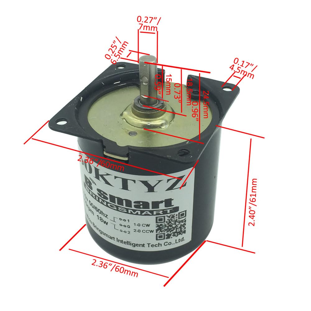 Bringsmart 60ktyz 60rpm AC Synchronous Motor Gearbox Electric Motor 110V