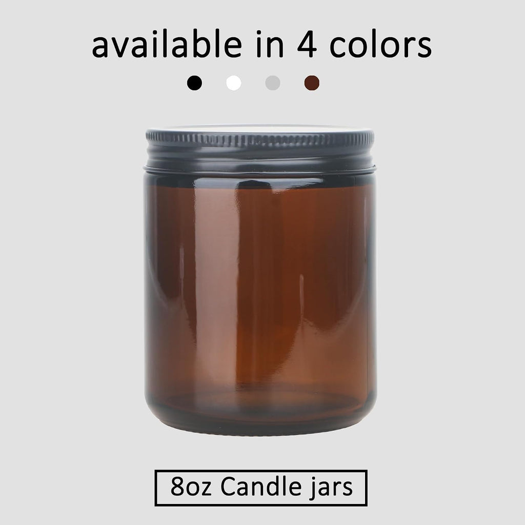 20 Pack 8 OZ Thick Glass Dark Amber Candle Jars with All Black Metal Lids-Bulk Empty Candle Jars for Making
