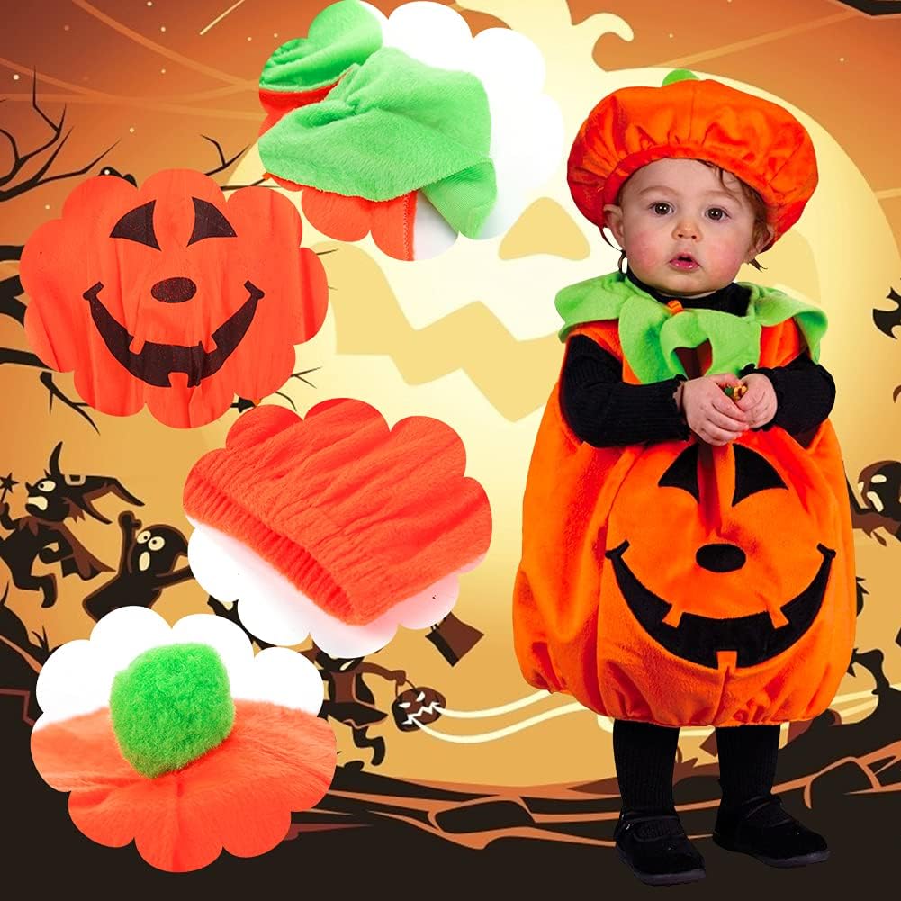 Halloween Pumpkin Costume Set, Infant Toddler Halloween Cosplay Cutie Plush Costume Party Favor with Baby Hat, Orange
