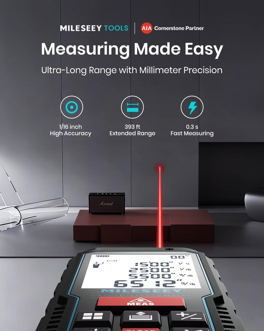 Laser Measure Device, MiLESEEY 393ft Digital Laser Tape Measure with Upgrade Electronic Angle Sensor, 2mm Accuracy
