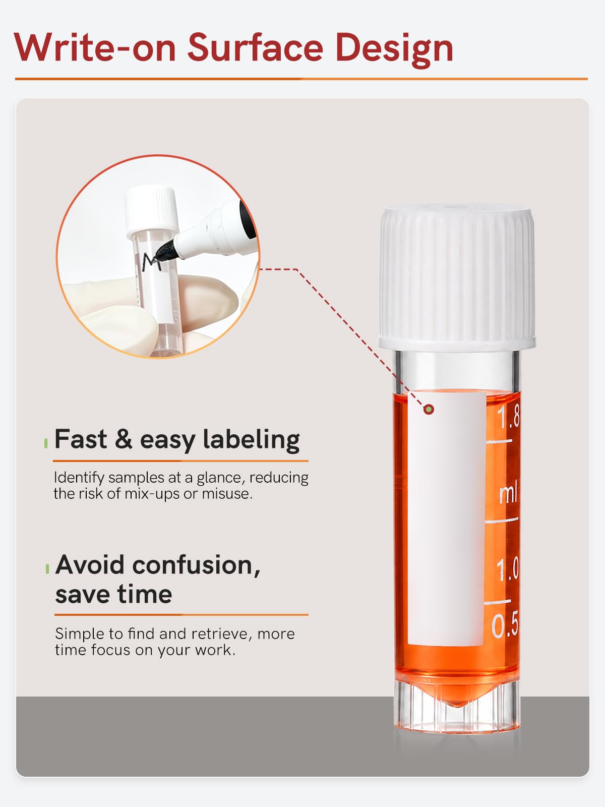 2ml Plastic Cryovial Cryogenic Vial Tube with White Cap, 100PCS