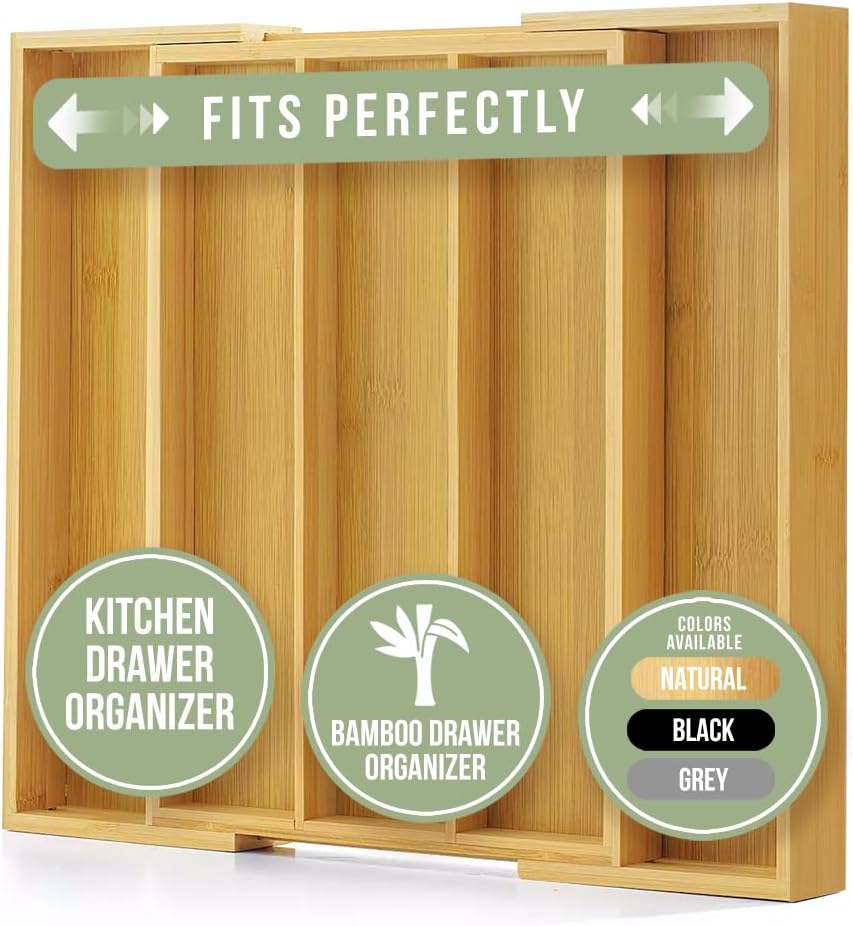 Kitchen Drawer Organizer - Expandable Utensil Drawer Organizer for Kitchen, Cutlery Tray & Silverware Organizer, 3-5