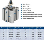 SDA50 Series Male Thread air Pneumatic Cylinder Double Acting Compact Cylinder Bore 50mm Stroke 5-100mm SDA50X100-B-S(SDA50x5-B)