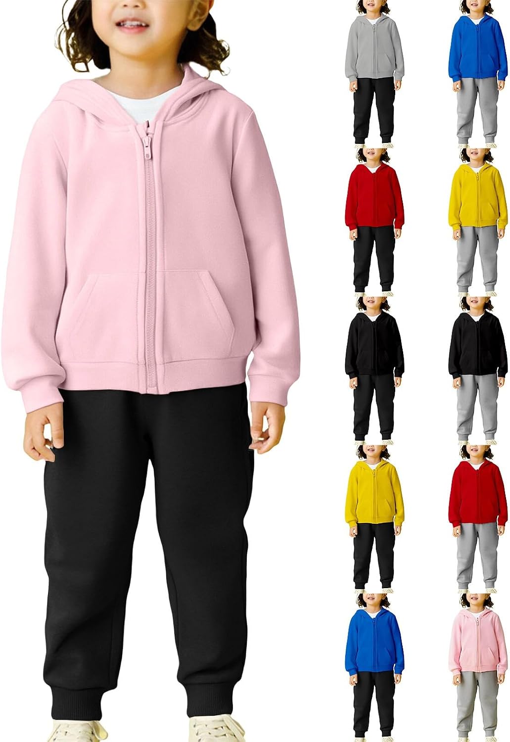 Toddler Zip up Hoodie Pants Sets 2pc Plain Soft Hooded Coats+Joggers Sweatpants Baby Boys Fall Cotton Tops Outfits