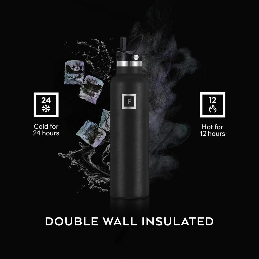 24 oz Narrow Mouth Water Bottle with Straw | Insulated Stainless Steel Sports Water Bottle with Leakproof Straw Lid