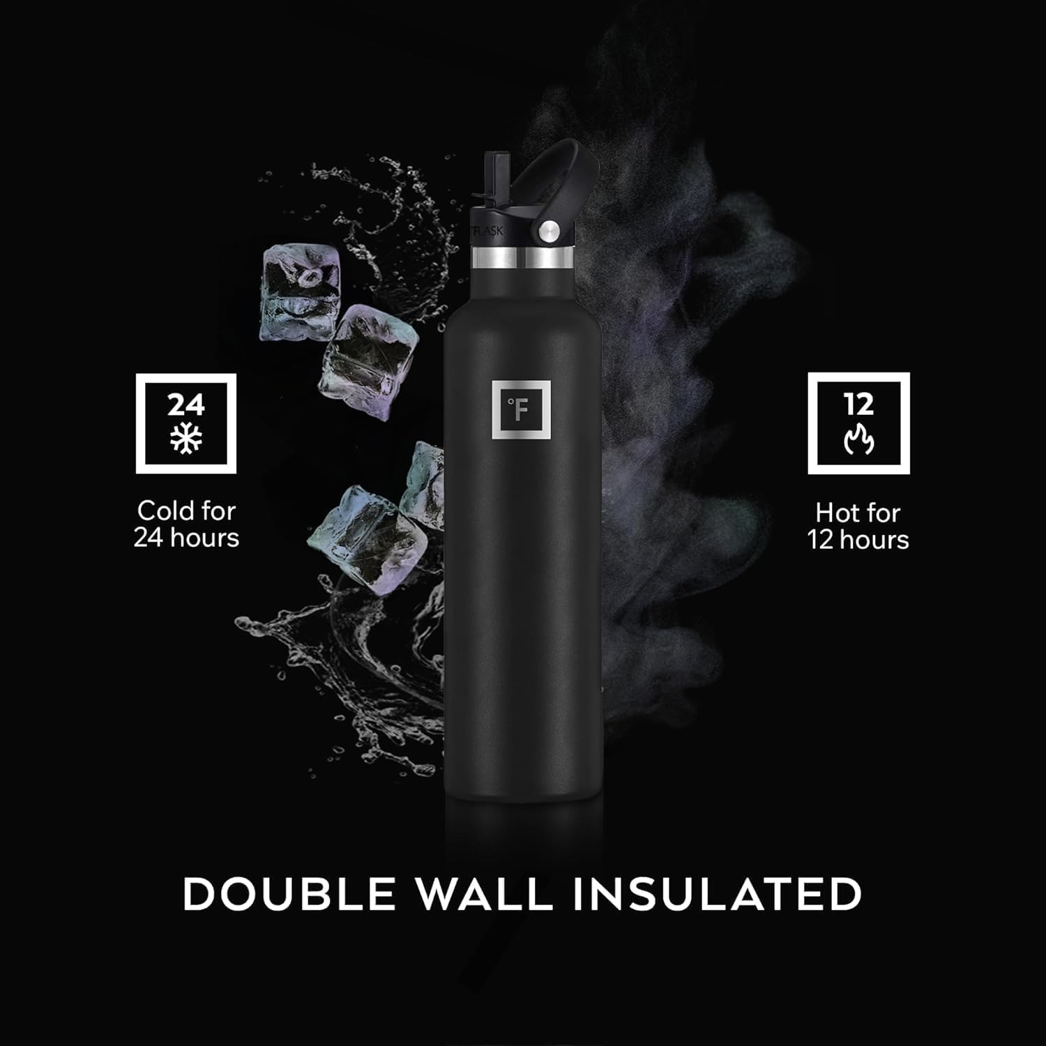 24 oz Narrow Mouth Water Bottle with Straw | Insulated Stainless Steel Sports Water Bottle with Leakproof Straw Lid