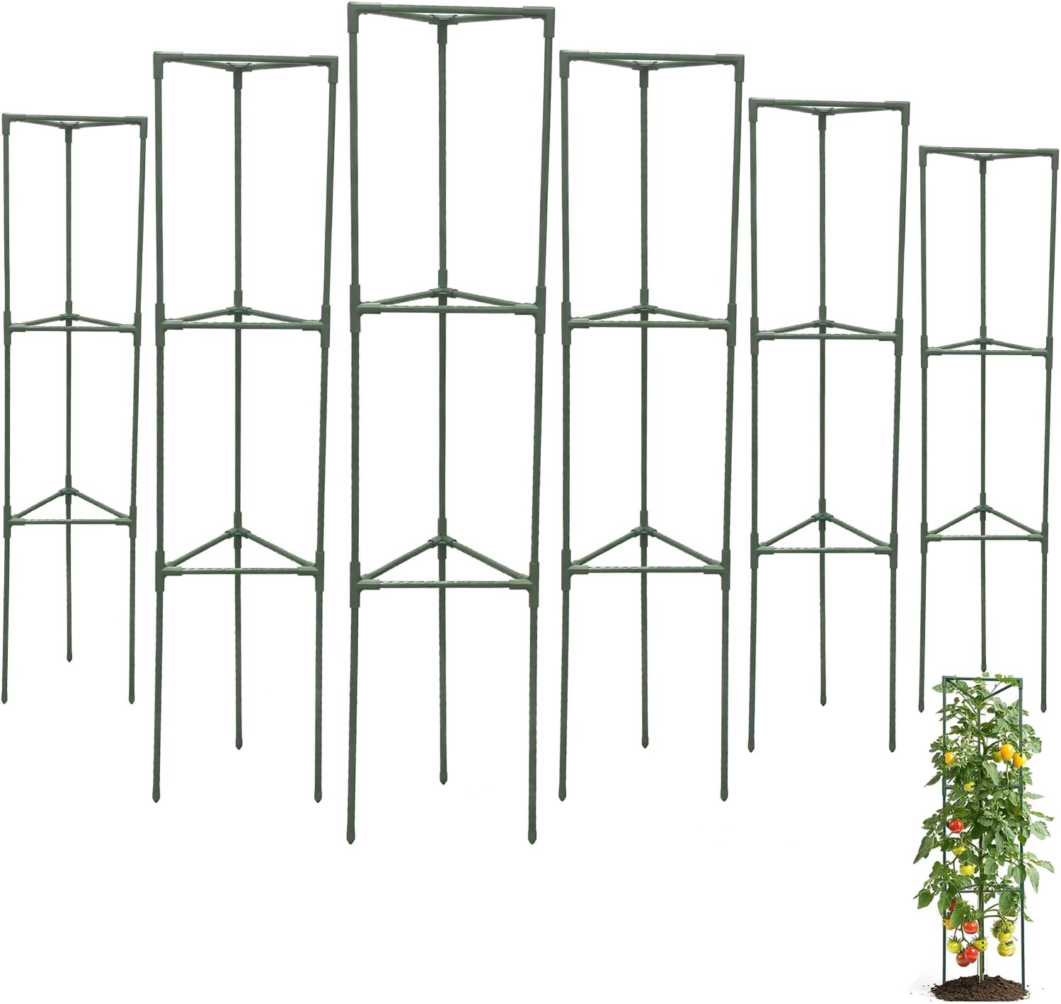 Tomato Cages for Garden,6 Pack 50in Tall Tomato Plant Support Stakes Adjustable Heavy Duty Steel Plant Tower Stakes