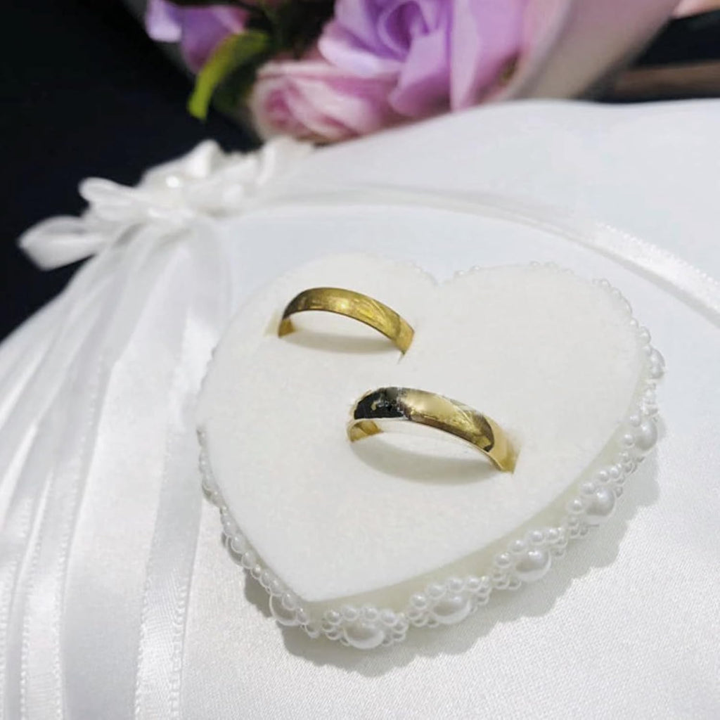 Wedding Ring Bearer Pillow, Ring Cushion White Lace Floral Bow and Heart Ring Holder Box for Wedding Ceremony 7.8 x