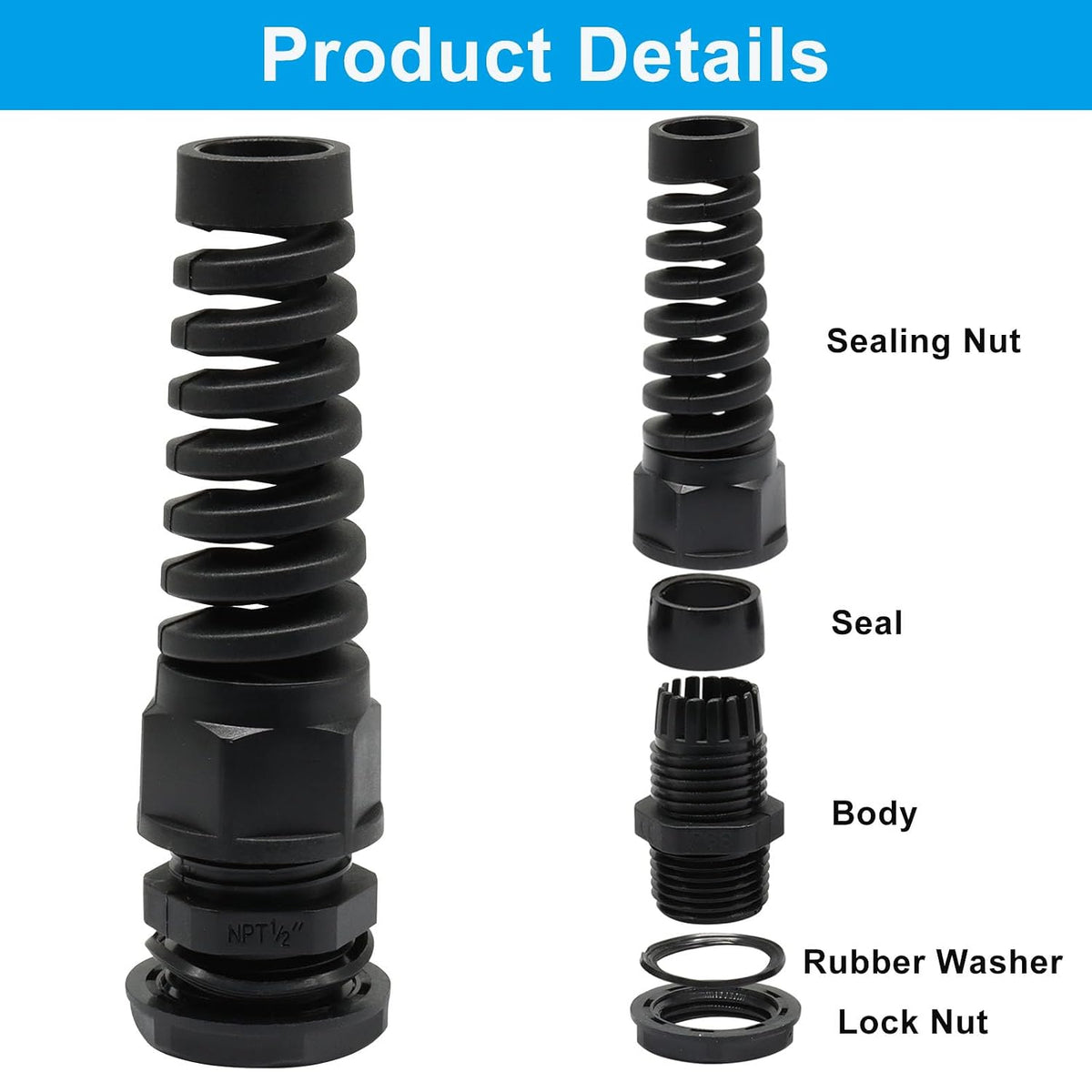 4Pcs Strain Relief Cord Connector Cord Grip NPT 1/2"