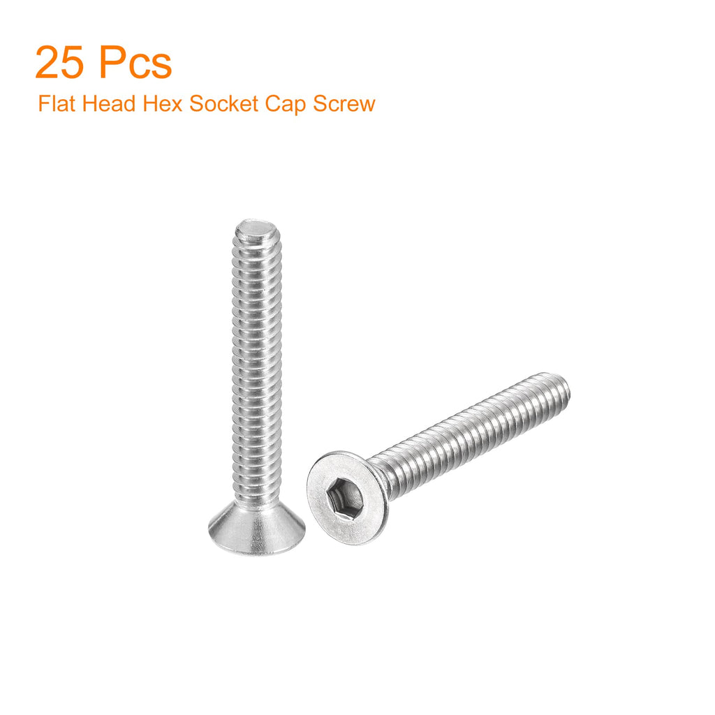 uxcell #10-24x1-1/4 Flat Countersunk Head Socket Cap Screws, 25Pcs 304 Stainless Steel Hex Socket Flat Head Screws, Full Thread, Countersunk Bolts
