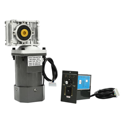 AC Gear Reduction Motor, 110V 120W Worm Gear Reducer Gearbox with Speed Controller 1650 RPM Electric Gear Motor Variable Speed Adjustable High Torque Geared Motor 1:80 Reduction Ratio