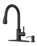 Black Kitchen Faucet, with Soap Dispenser and Pull Down Sprayer