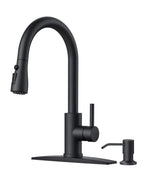 Black Kitchen Faucet, with Soap Dispenser and Pull Down Sprayer
